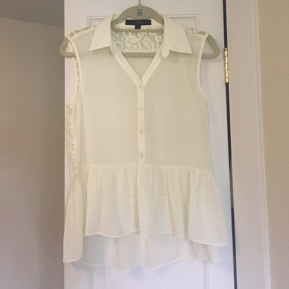 Ovi Cream Lace Sheer Tank Top ❤️